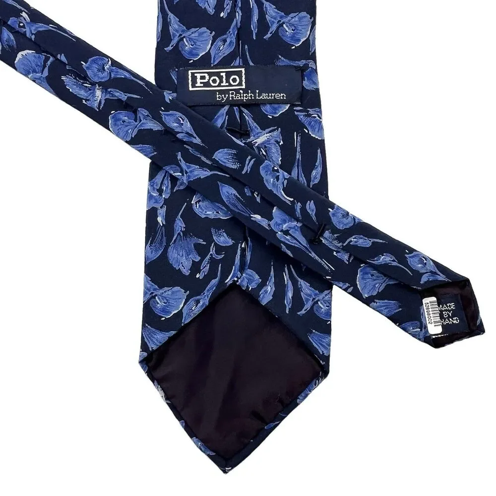 Vintage Polo Ralph Lauren Silk Tie Necktie Blue Floral Designer Handmade USA